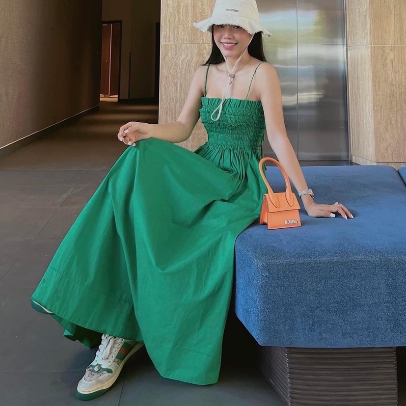 Đầm maxi moking đi biển 2 dây nhún ngực dáng dài dạo phố HATI