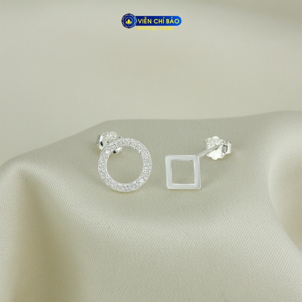 Bông tai bạc nữ vuông tròn chất liệu bạc 925 thời trang phụ kiện trang sức Viễn Chí Bảo B400814