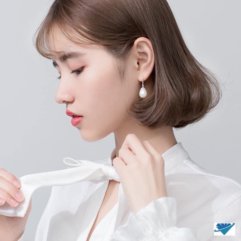 Bông tai nữ móc treo trai giọt lệ chuẩn bạc ta