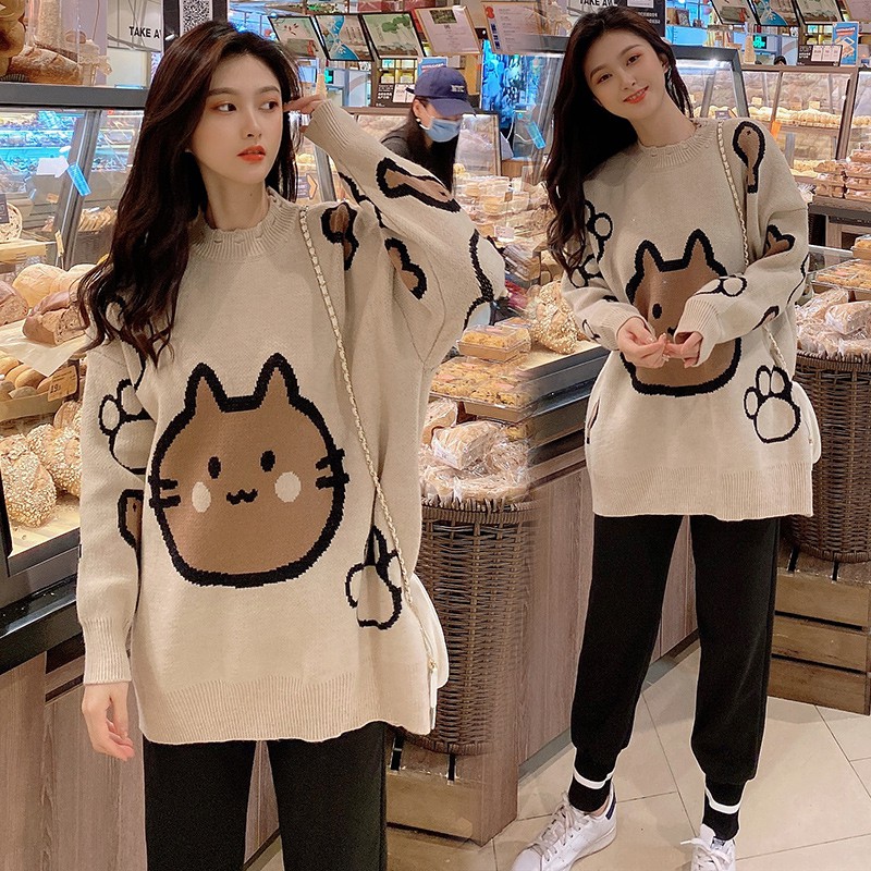 Bộ Đồ Sweater In Hoạt Hình Thời Trang Mùa Đông Cho Mẹ Bầu