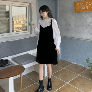 (ORDER) Váy nhung cổ viền sơ mi