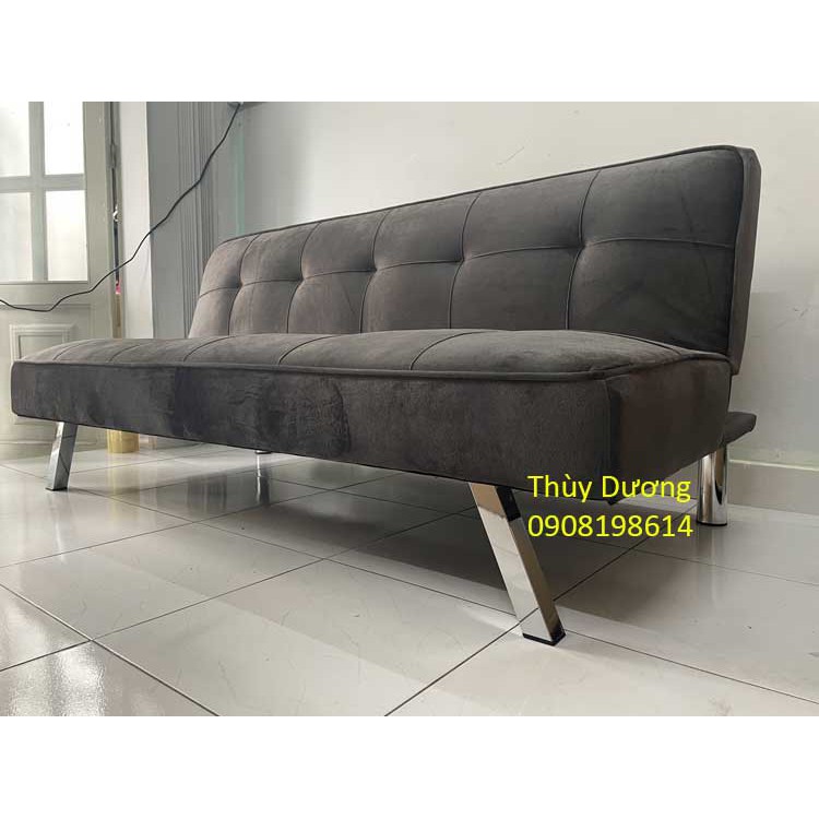 Sofa bed - Sofa giường bọc vải màu Nhung màu Xám Đen - Sofa xuất khẩu chân kim loại cao cấp