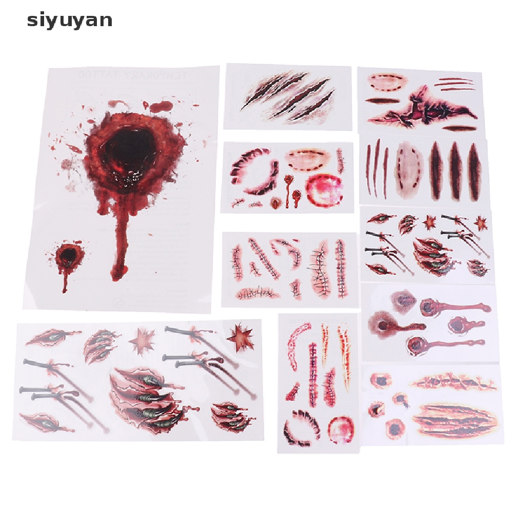Set 11 Hình Xăm Dán Vết Sẹo Giả Hóa Trang Halloween
