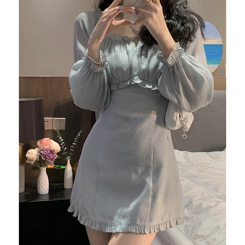 Đầm Dài Tay Trễ Vai Thời Trang Mùa Thu Ngọt Ngào