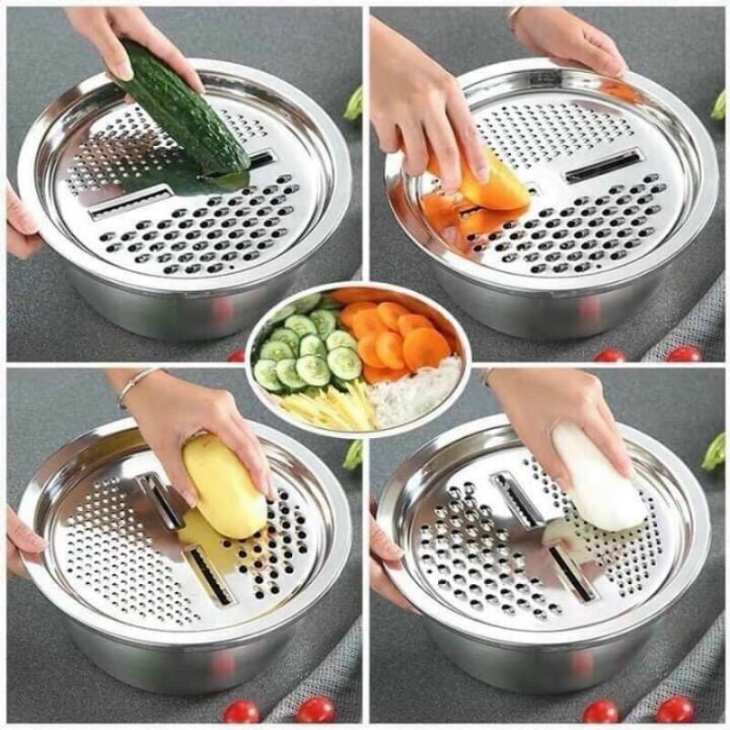 BỘ NẠO INOX 304,bộ rổ inox kèm nạo rau củ tiện dụng