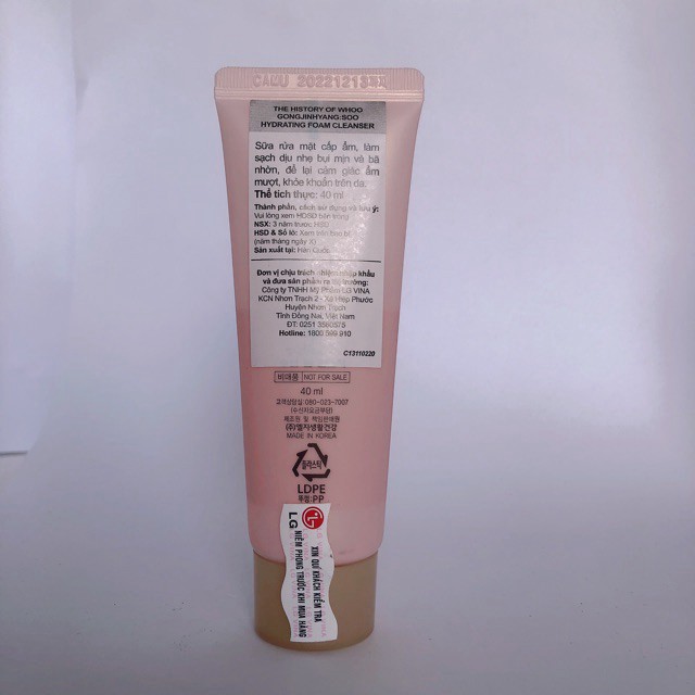 Sữa rửa mặt Whoo hồng cấp nước cho da căng mọng sáng bóng Soo Hydrating Foam Cleanser