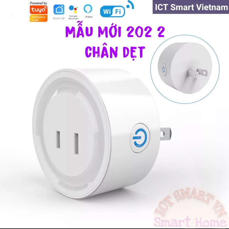 Ổ cắm Wifi 10A 2/3 chân Tuya, work with Google & Alexa