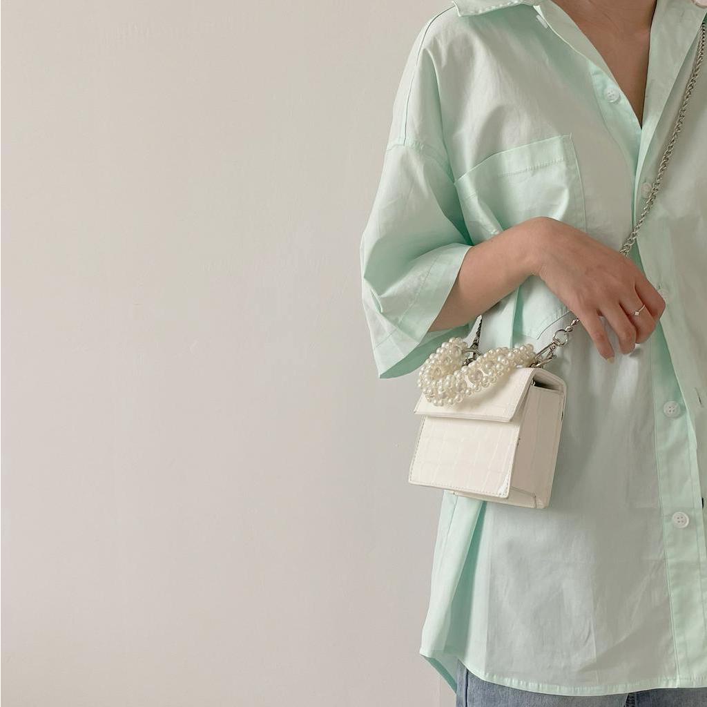 Túi xách mini đeo chéo vai tay cầm ngọc trai thời trang 2021 cho nữ