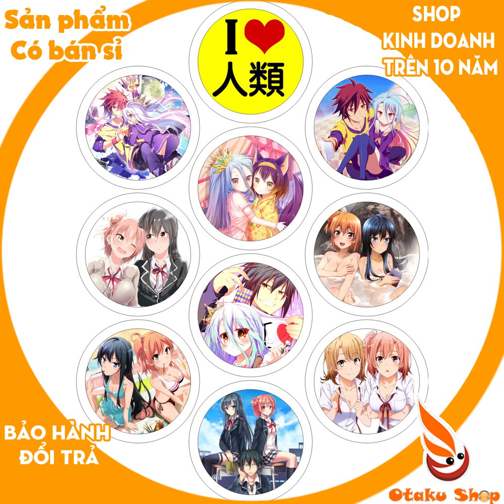 &lt;20/640 MẪU&gt; Huy hiệu anime No game no life Trò Chơi Định Đoạt,OreGairu Trò chơi Tồi Tệ kuzu no honkai,Shokugeki no Soma