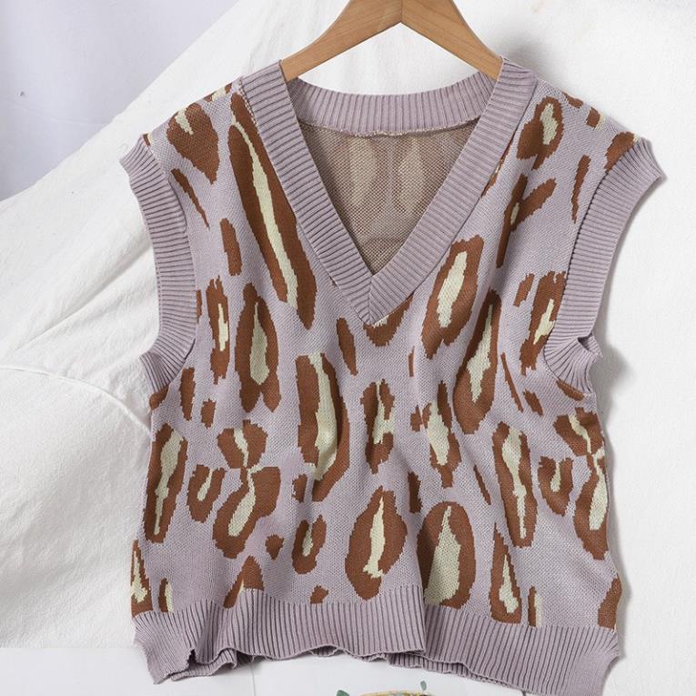 (Ảnh thật) Áo Gi-Lê, Gile Len Nữ Da Báo Cổ V Phong Cách Ullzang Hàn Quốc Chất Đẹp Sunny | BigBuy360 - bigbuy360.vn