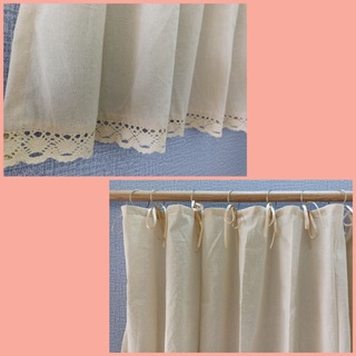 rèm vải canvas rèm màn cửa trang trí buộc nơ phối ren xinh xắn