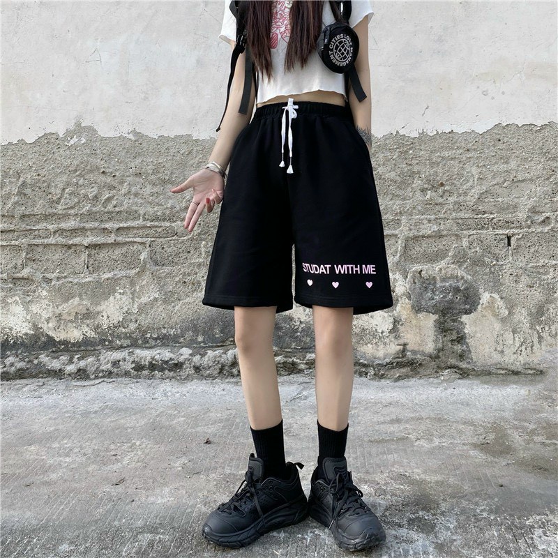 Quần đùi ống rộng nữ TVL1999, quần short nữ in chữ hồng phong cách đường phố cá tính chất liệu cao cấp mềm mại. Q12