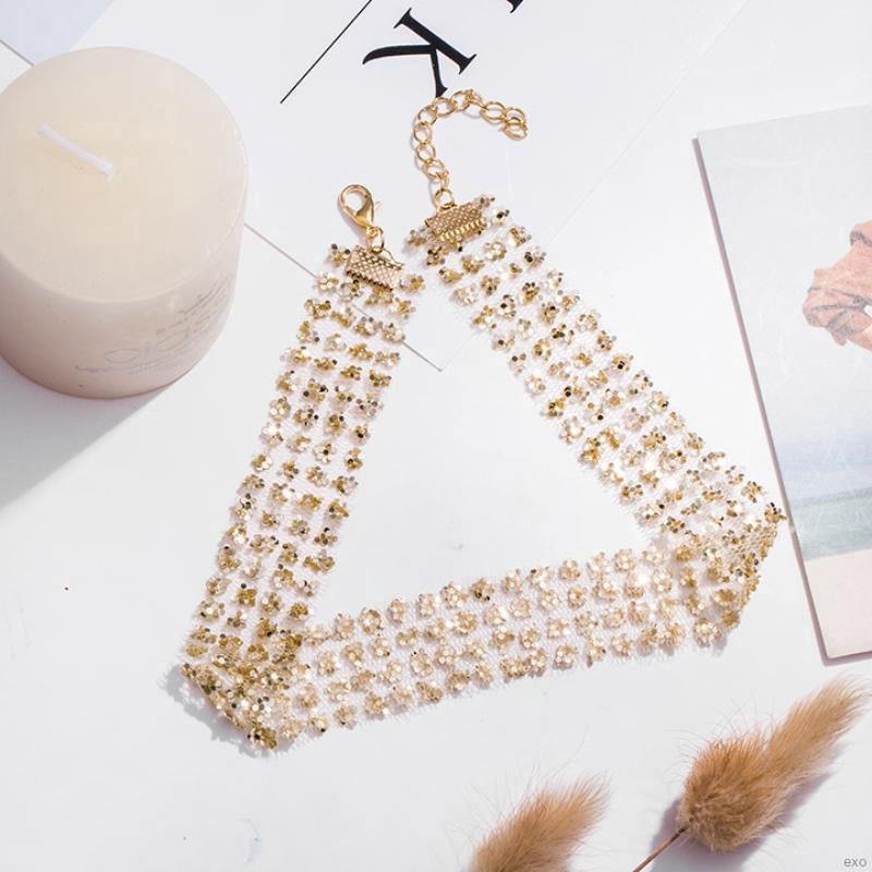 Vòng cổ phối sequin dạng lưới ngắn mới