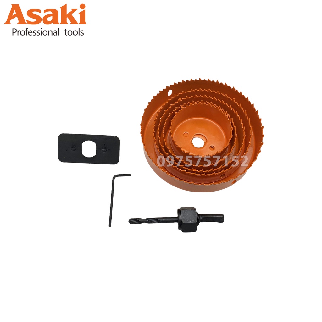 Bộ 5 mũi khoan khoét lỗ tròn thạch cao gỗ hãng Asaki AK-3681, bộ khoét lỗ trần thạch cao, tạo lỗ loa, khoét nhựa hợp kim