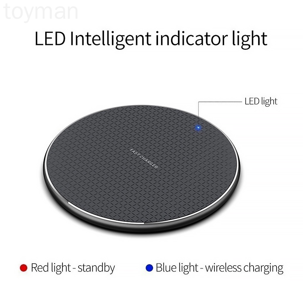 Đế sạc không dây hình tròn có đèn led báo hiệu 10W cho điện thoại