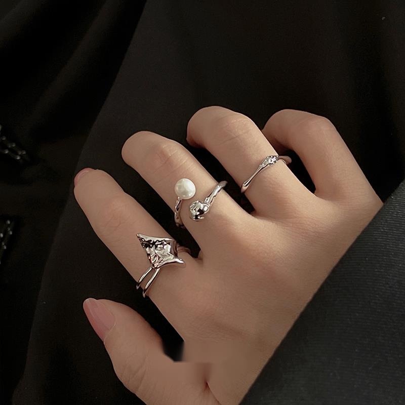 Bộ Ba Chiếc Nhẫn Hở Đính Ngọc Trai zircon Phong Cách Hàn Quốc Thời Trang Cao Cấp Có Thể Điều Chỉnh Cá Tính Dành Cho Bạn Nữ