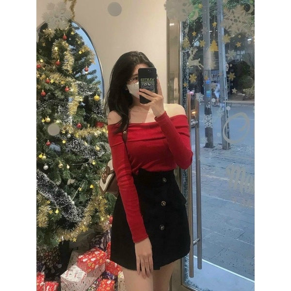 SET ÁO ĐỎ BẸT VAI TD x CHÂN VÁY ❤️ | BigBuy360 - bigbuy360.vn