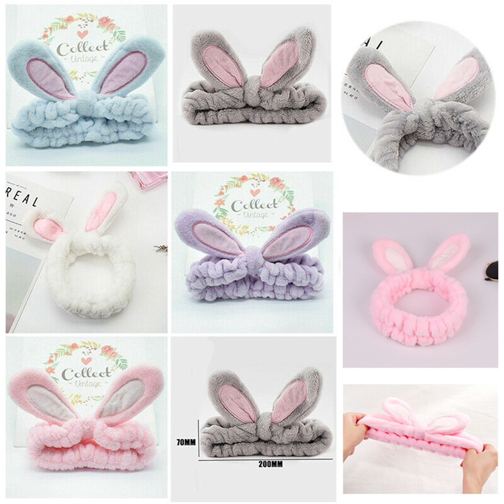 Băng đô thiết kế hình tai thỏ co giãn mềm mại hỗ trợ trang điểm tiện lợi dành cho nữ