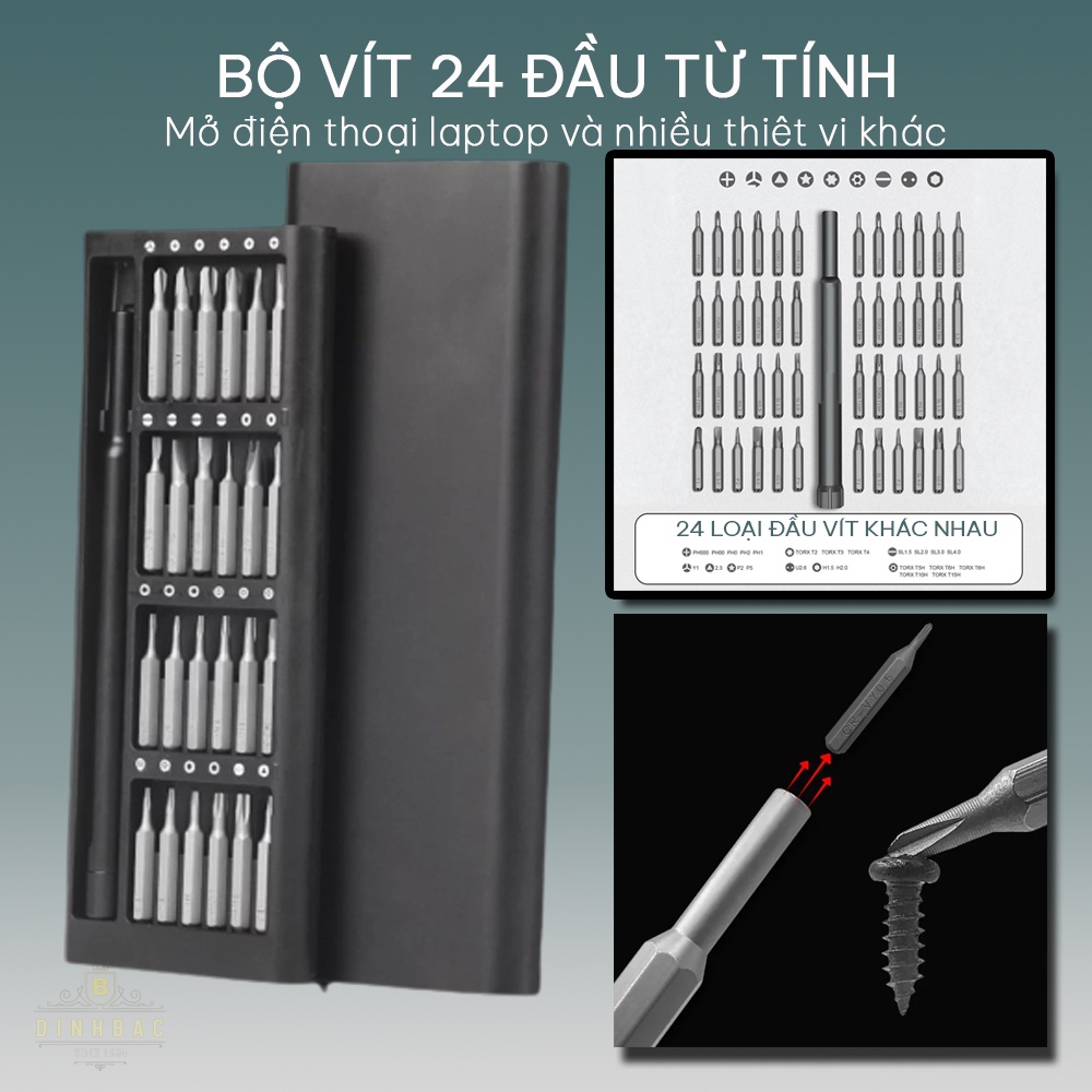 Bộ tua vít 24 chi tiết đầu từ tính mở điện thoại laptop và nhiều thiết bị khác Đình Bắc Store