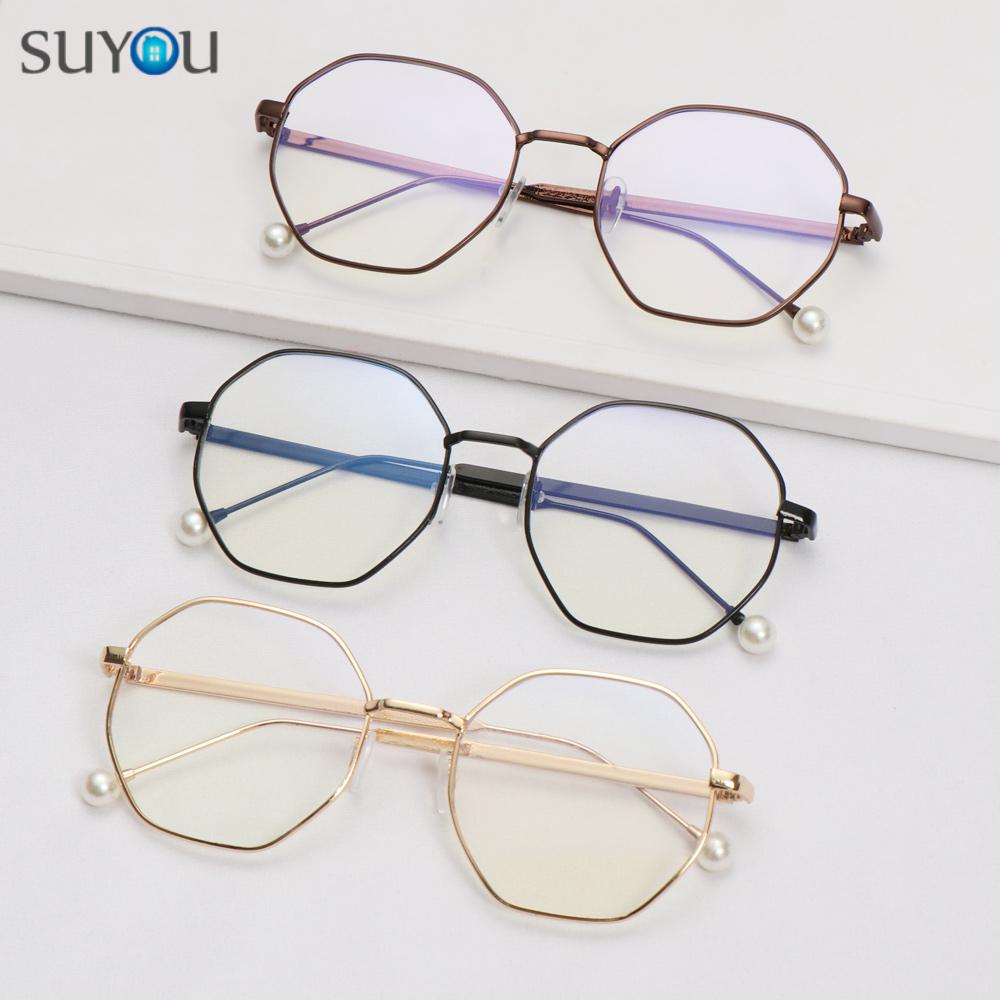 SUYOU Fashion Blue Light Blocking Eyewear Ultralight Eyeglasses Computer Gaming Glasses Vision Care Unisex Retro Radiation Protection Metal Frame