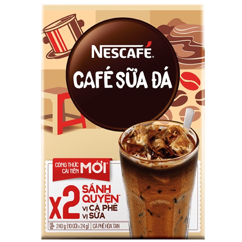 Cà phê sữa đá NesCafé nhân đôi sánh quyện hộp 240g (10 gói x 24g) công thức cải tiến mới | BigBuy360 - bigbuy360.vn