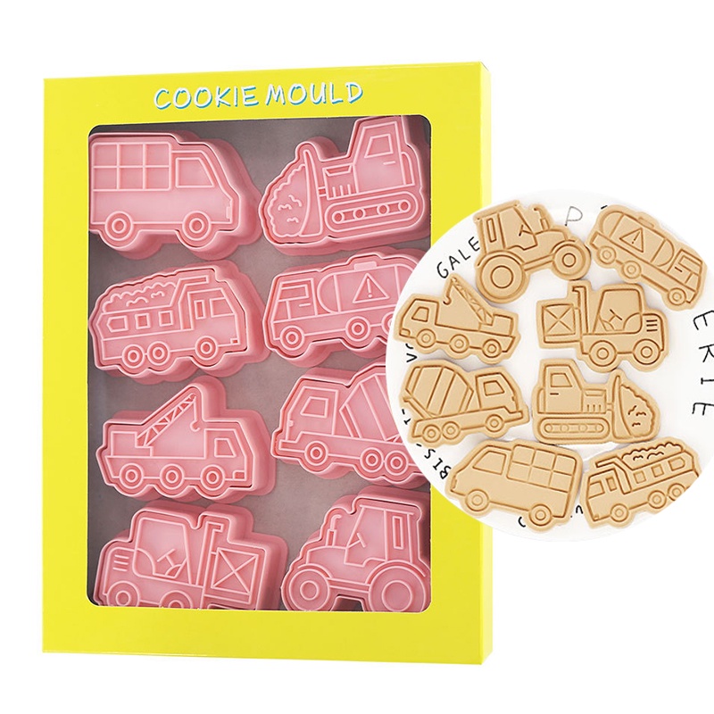 Set 8 Khuôn Làm Bánh Quy Tạo Hình Xe Công Trường Dễ Thương