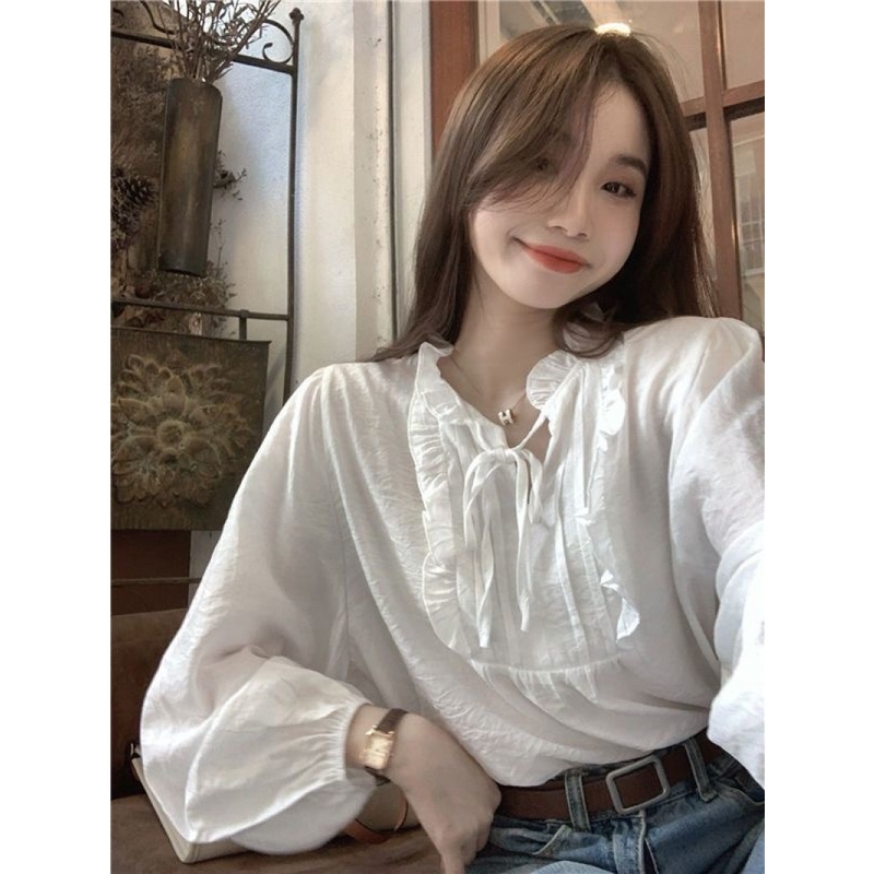 Áo Kiểu Dáng Rộng Cổ Chữ V Cột Dây Dễ Phối Đồ Thời Trang Mùa Thu