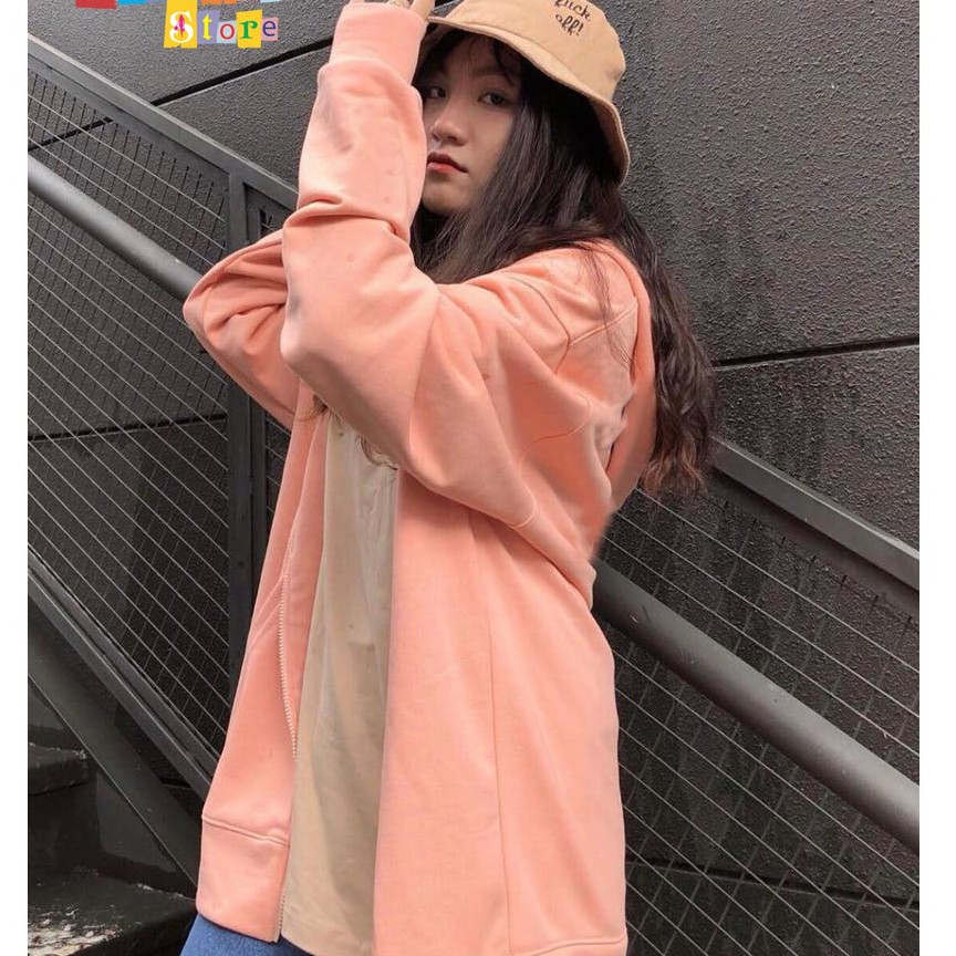 Áo Khoác Hoodie Zip Trơn Oversize Ulzzang Unisex Hoodie Dây Kéo Màu Hồng Dáng Rộng - MM