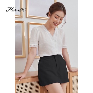 Quần Short Nữ HeraDG Thiết Kế Giả Váy Cài Cúc Trước, Chất Vải Tuytsi Cao Cấp SQSBA004