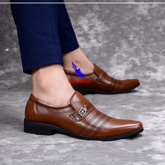 Giày da bò nam không dây Doanh Nhân Đơn Giản xỏ Tây nam Công Sở hàng hiệu cao cấp giá rẻ sang trọng L-1