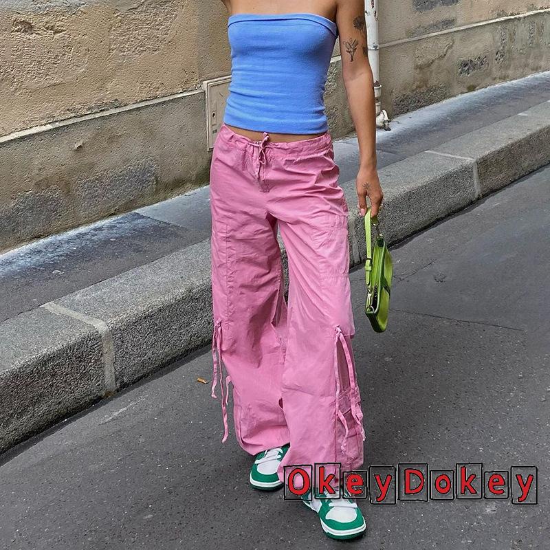 Quần Jogger Thể Thao Lưng Thấp Cột Dây Màu Hồng Goth ODokey-Y2K Thời Trang Mùa Hè Cho Nữ