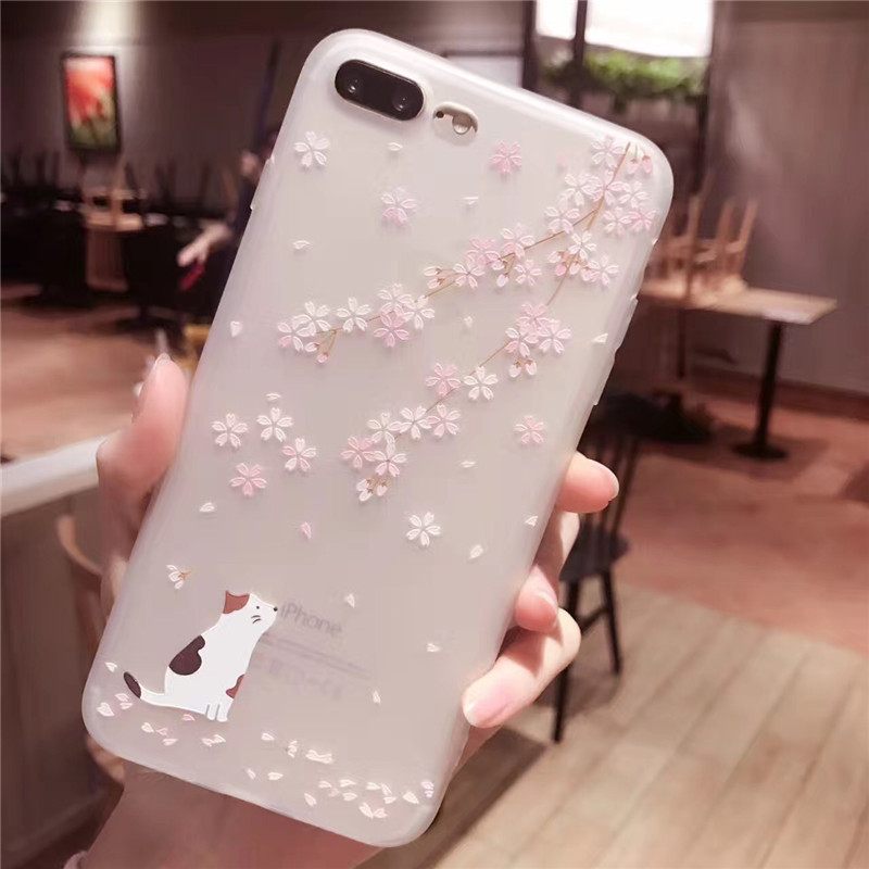 Ốp điện thoại silicon mềm họa tiết hoa anh đào cho IPhone 6 6s 7 8 Plus X XR XS Max