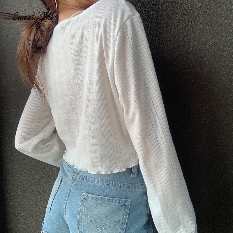 Áo croptop dài tay cổ chữ V gợi cảm cho nữ