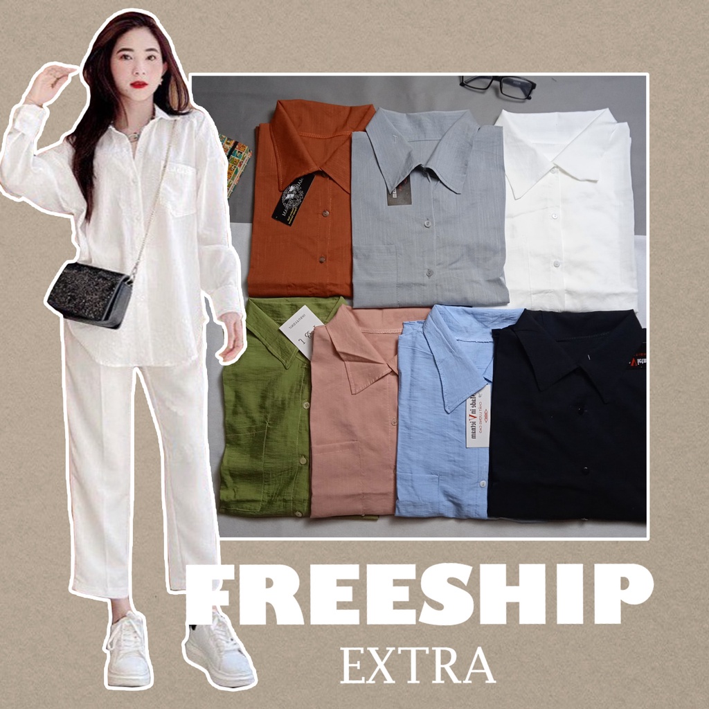 SQ004 Set áo sơ mi 6 màu và quần Culottes bộ áo dài tay đùi quần suông baggy kaki đơn giản basic đi học đi chơi học sinh