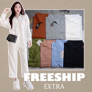 SQ004 Set áo sơ mi 6 màu và quần Culottes bộ áo dài tay đùi quần suông baggy kaki đơn giản basic đi học đi chơi học sinh