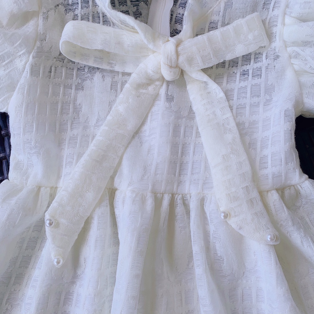 Váy trắng cho bé gái  - BABYSTORE88 - đầm công chúa trẻ em cộc tay mùa hè 1 2 3 4 5 6 7 8 9 10 11 12 tuổi V44