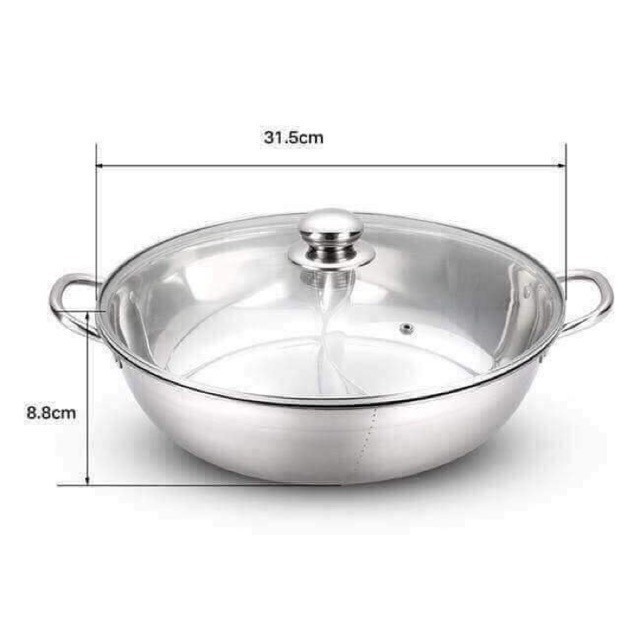 Nồi lẩu 2 ngăn inox size lớn 30cm cao cấp