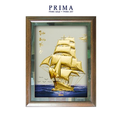 Tranh treo tường Mỹ Nghệ Phủ Vàng 24K PRIMA ART - Thuận Buồm Xuôi Gió May Mắn Bình An - Size 58x75 cm - CGS-0632-01