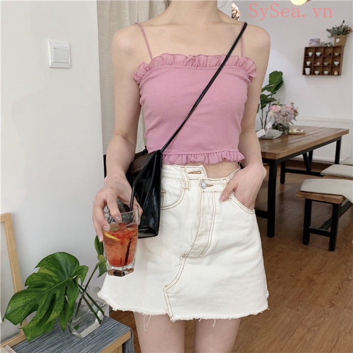 Áo croptop 2 dây kiểu hàn quốc phong cách mùa hè