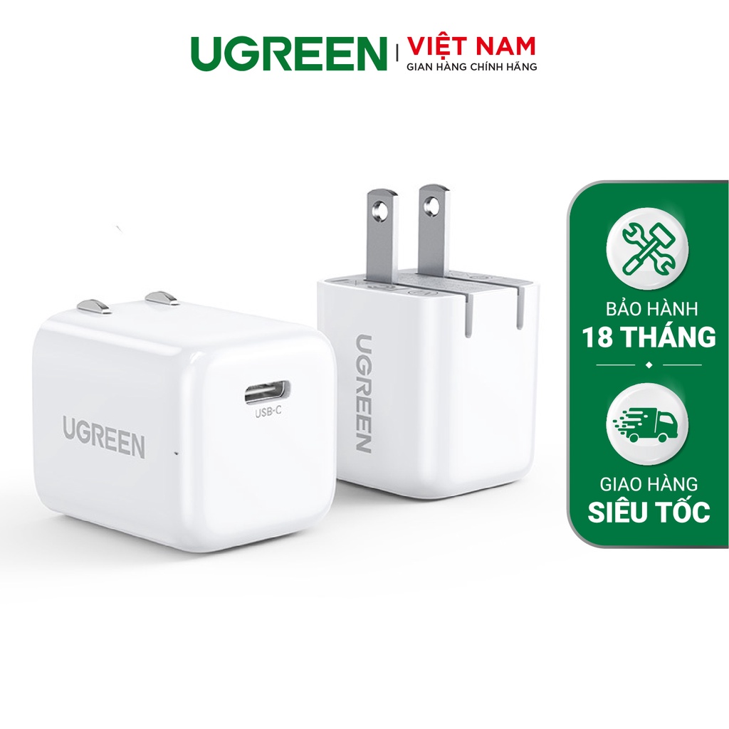Củ sạc mini nhanh 20W UGREEN Cổng sạc nhanh PD 3.0, QC 4.0 - Thiết kế mini, chân cắm gập gọn Hàng chính hãng