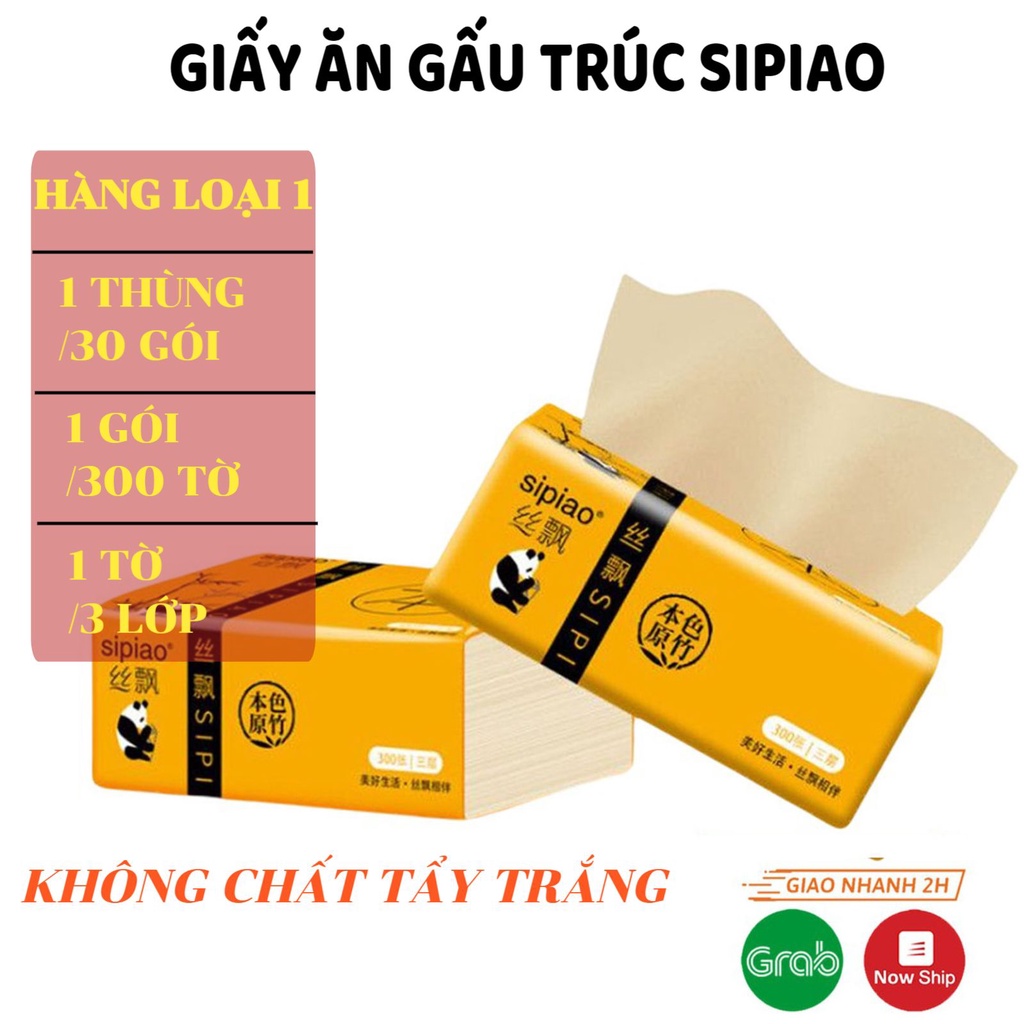 Combo 2 gói giấy ăn gấu trúc Sipiao chính hãng 30 gói, khăn giấy lau 1 lần đa năng an toàn cho bé.