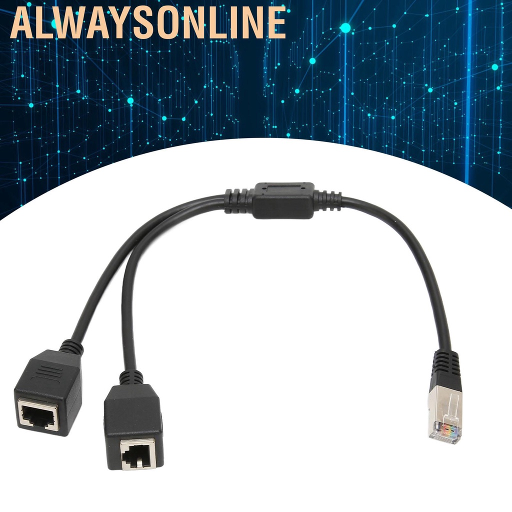 Alwaysonline RJ45 Ethernet Splitter Cable 1 Male to 2 Female Port Stable Fast Transmission Cat5 for Router Modem