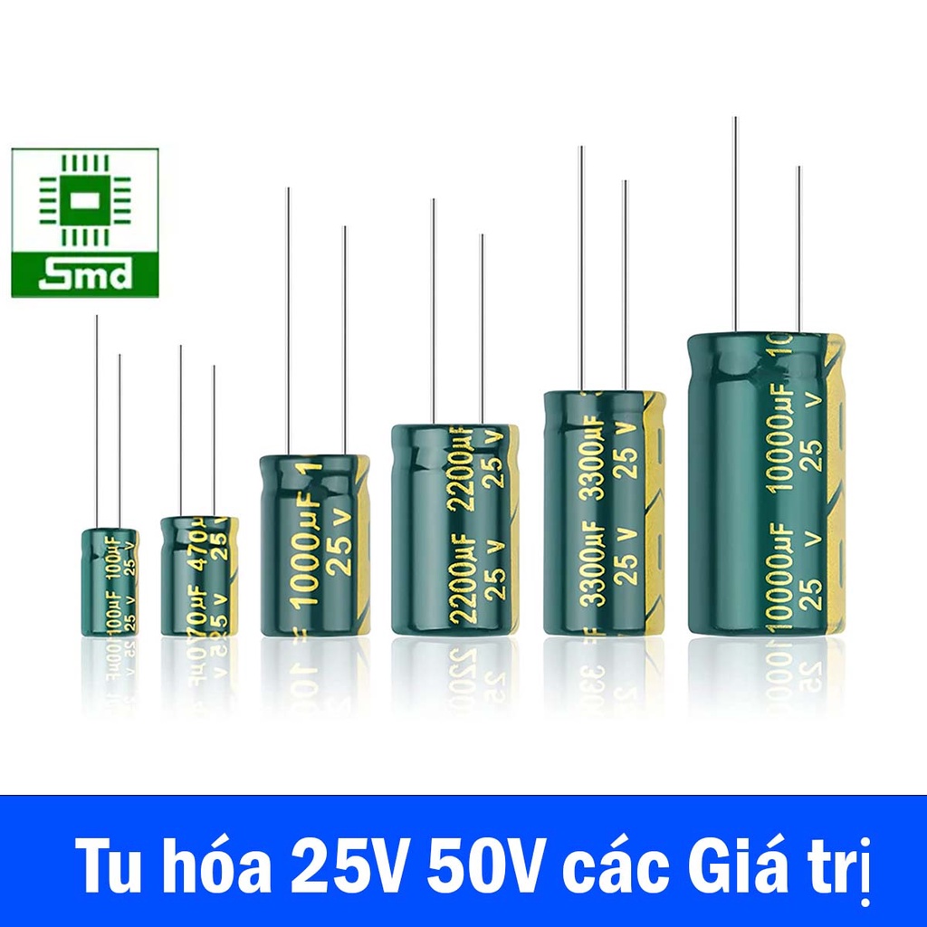 Tụ hóa 25V các giá trị, Tụ điện phân cực lọc nguồn Chongx 16V, 25V 50V giá trị 10uf 47uf 100uf 220uf 470uf 1000uf 2200uF