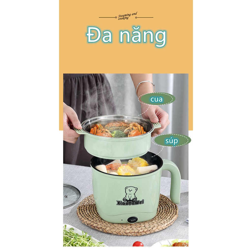 Nồi Điện Màu Xanh Mini Hai Tầng Đa Năng Tặng Kèm Khay Hấp có thể Chiên, Xào, Nấu ăn, nấu cơm, nấu lẩu mini | BigBuy360 - bigbuy360.vn