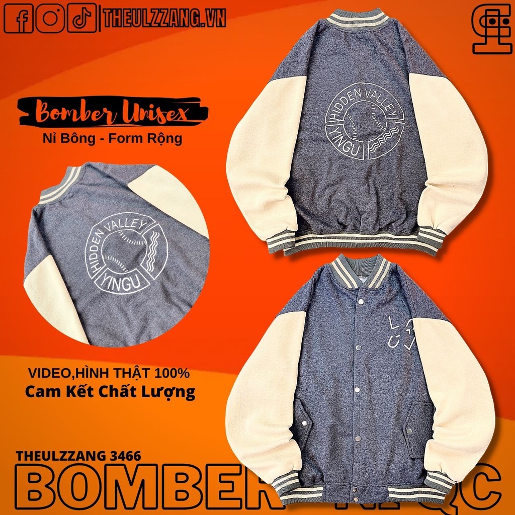 Áo khoác bomber nam nữ nỉ bông qc dày dặn form rộng unisex khoác bóng chày nam nữ YINGU - THEULZZANG 3466