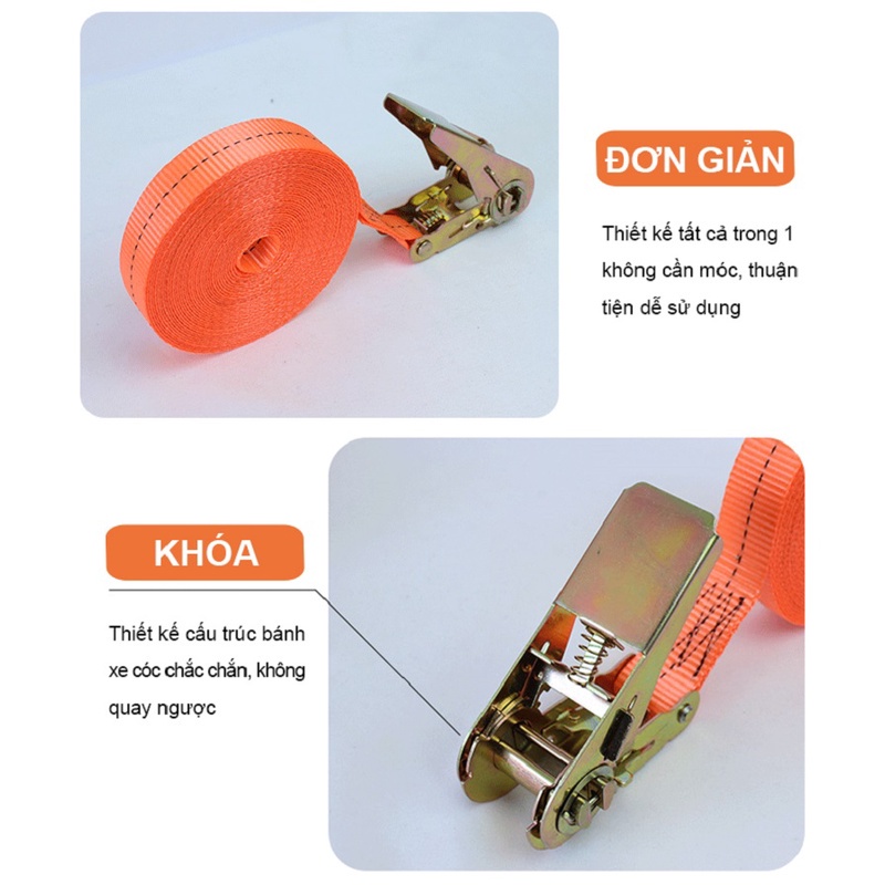 Dây Cảo Chằng Hàng Tăng Đơ Không Móc ♥️𝐅𝐑𝐄𝐄 𝐒𝐇𝐈𝐏♥️ Bản 2,5cm Dài 6-10 mét Bằng Polyester, Tải Trọng 1 Tấn