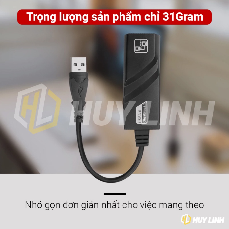 Cáp chuyển USB 3.0 ra Lan RJ45 Gigabit Ethernet 1000Mbps cho Laptop HL1332
