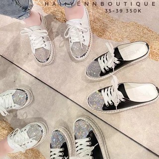 ORDER giày hở gót đính đá buộc dây (kèm video + ảnh thật )