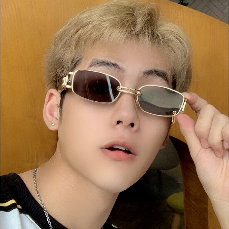 (KIQI-FASHION) COD Kính Mát Chống Tia UV Hình Chữ Nhật Gọng Kim Loại Thời Trang Mùa Hè Chất Lượng Cao Phong Cách Hip Hop Mới Cho Nam Và Nữ