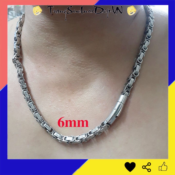Dây chuyền inox nam kiểu xích vuông chạm hoa văn khóa Vip sáng đẹp, không đen, thể hiện đẳng cấp phái mạnh